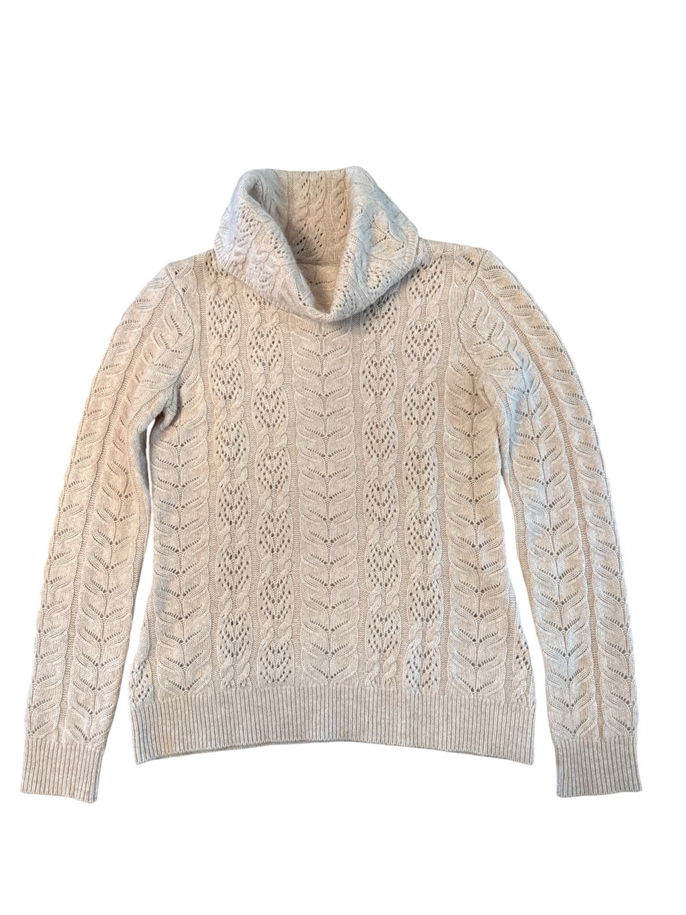 Saks Fifth Avenue 100% Cashmere Cable Knit Turtleneck Sweater Cream Ivory